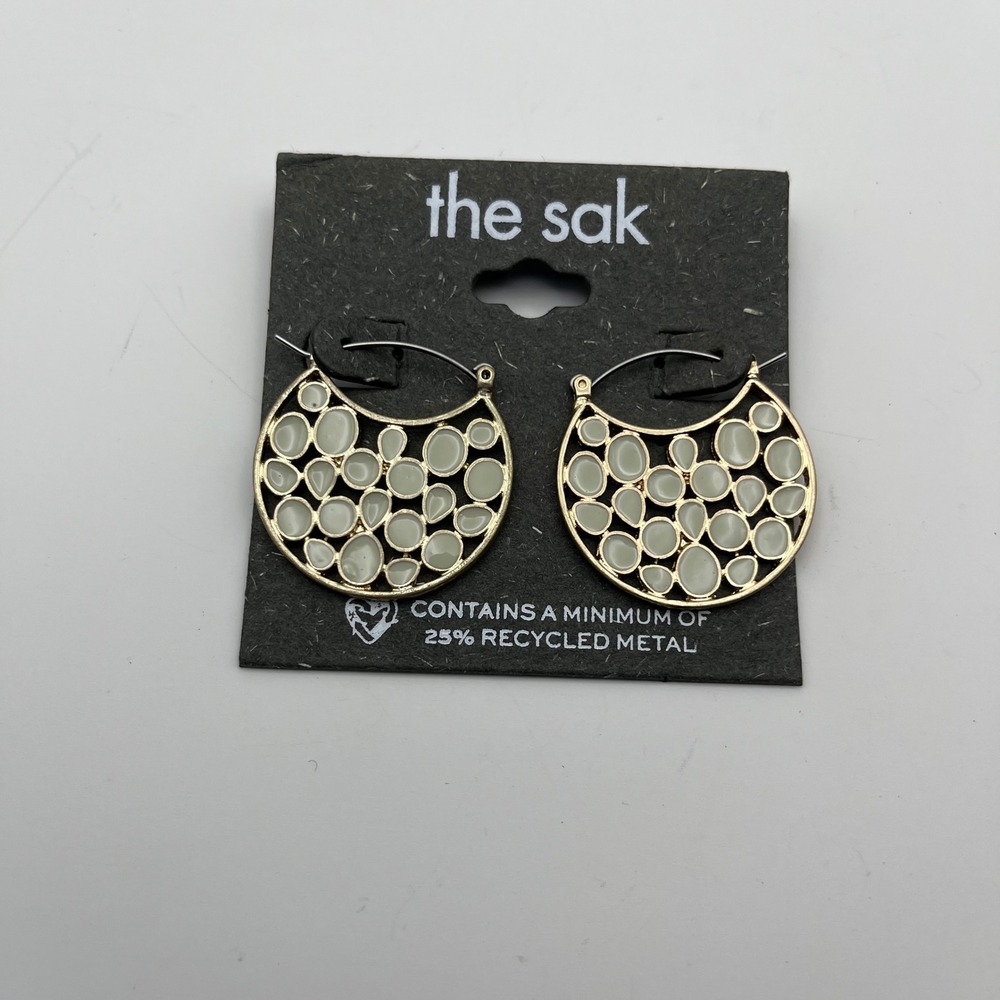 The Sak‎ Hoop Earrings Gold Tone Openwork Design Neutral Color NEW - Picture 2 of 3